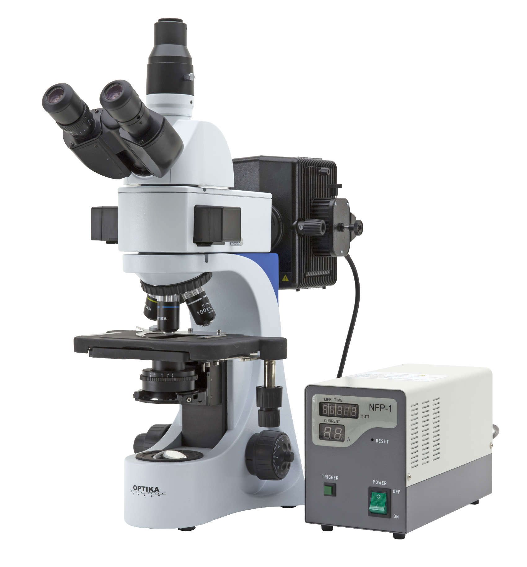 Trinocular HBO fluorescence microscope, B&G filtersets